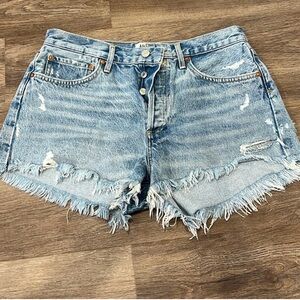 Agolde Light Blue Distressed Denim Cutoff Shorts